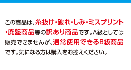 糸抜け・破れ・しみ・ミスプリント・廃盤商品等の訳あり商品