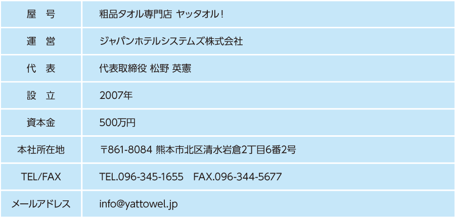 粗品タオル専門店ヤッタオル 会社概要